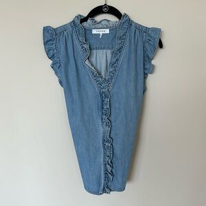 Frame Lauren Chambray Ruffle Top -small
